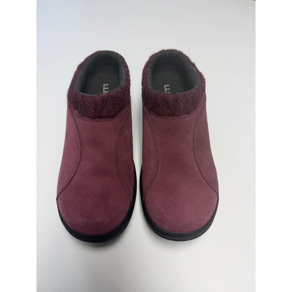 L.L. Bean Women's North Haven Knit Trim Suede Clog Shoes Purple Burgundy‎ 7 1/2